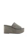 Brunello Cucinelli Suede Slide Wedge Platform Sandals In Fango