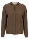 Brunello Cucinelli Brown Sweatshirt With Fixed Hood And Monil Detail On The Sleeve In Cotton Blend W