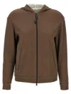 Brunello Cucinelli Brown Sweatshirt With Fixed Hood And Monil Detail On The Sleeve In Cotton Blend W