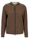 Brunello Cucinelli Brown Sweatshirt With Fixed Hood And Monil Detail On The Sleeve In Cotton Blend W