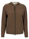 Brunello Cucinelli Brown Sweatshirt With Fixed Hood And Monil Detail On The Sleeve In Brown