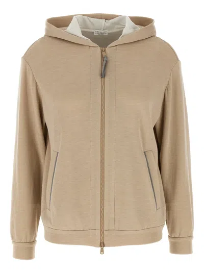 Brunello Cucinelli Cotton-silk Blend Hoodie In Brown