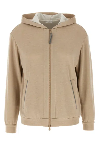 Brunello Cucinelli Precious Zipper Pull Hoodie In Brown