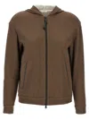 Brunello Cucinelli Brown Sweatshirt With Fixed Hood And Monil Detail On The Sleeve In Cotton Blend W