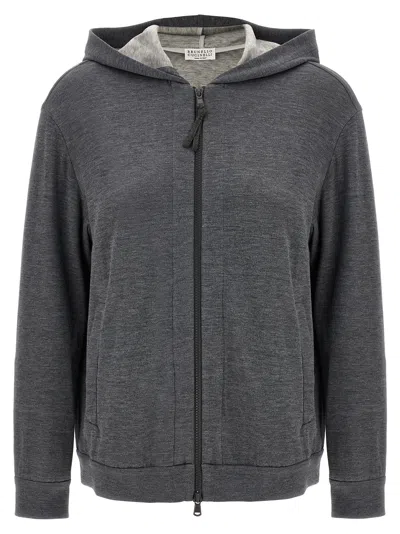 Brunello Cucinelli Precious Zipper Pull Sweatshirt Gray In Grey