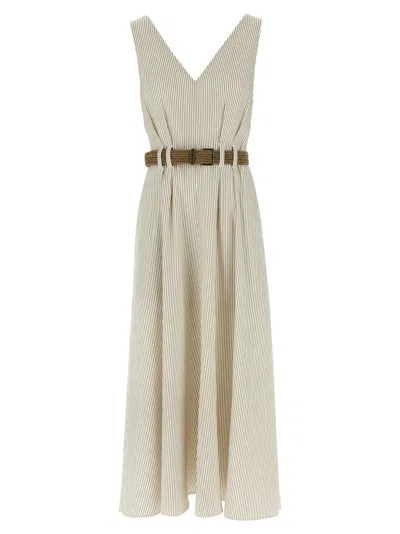 Brunello Cucinelli Precoius Shoulder Detail Dress Dresses White