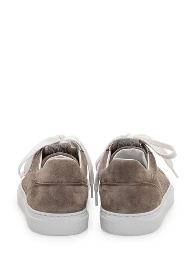 Brunello Cucinelli Cotton Knit And Suede Sneakers With Precious Toe In Brown