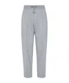Brunello Cucinelli Men Linen Chevron Leisure Fit Pants With Drawstring And Double Pleats In Gray