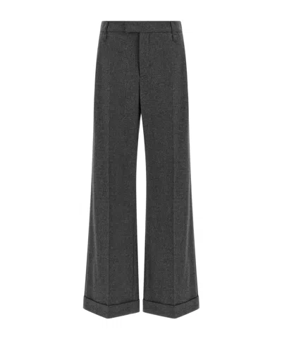 Brunello Cucinelli Monili Herringbone Wool-blend Wide-leg Pants In Gray