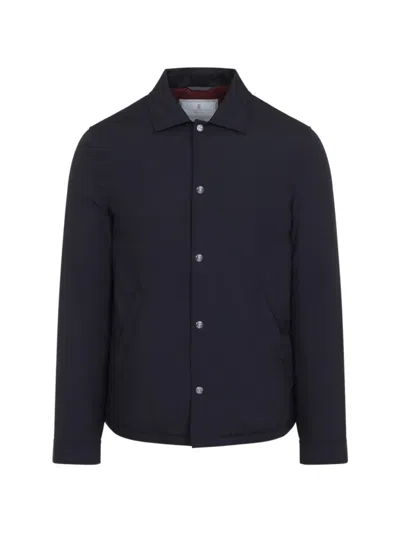 Brunello Cucinelli Water Resistant Technical Shirt Collar Jacket In Blue