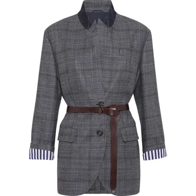 Brunello Cucinelli Prince Of Wales Blazer In Gray