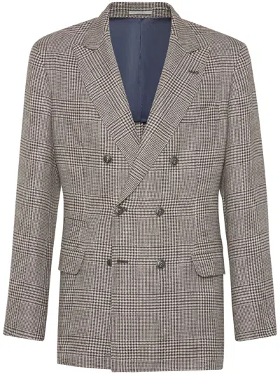 Brunello Cucinelli Prince Of Wales Blazer In Brown
