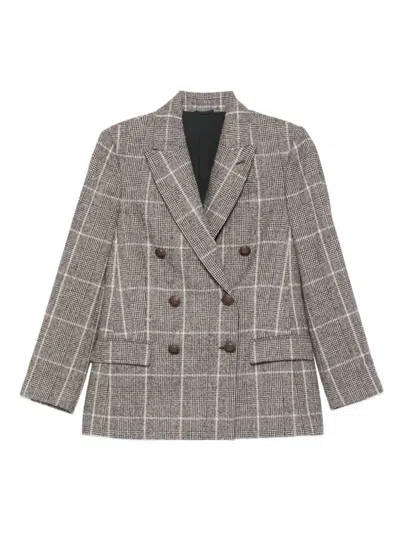 Brunello Cucinelli Prince Of Wales Blazer In Brown