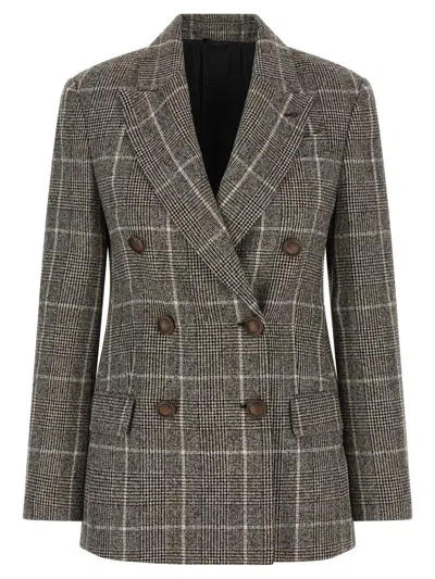 Brunello Cucinelli Prince Of Wales Blazer Blazers Brown In Black