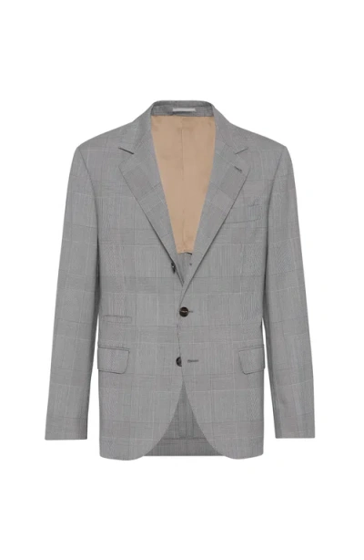 Brunello Cucinelli Check-print Virgin-wool Blazer In Grey