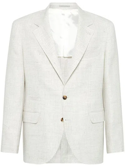 Brunello Cucinelli Prince Of Wales Blazer In Neutrals