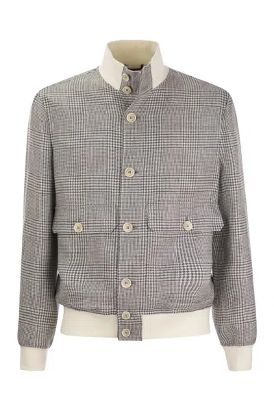 Brunello Cucinelli Prince Of Wales Bomber Jacket In White