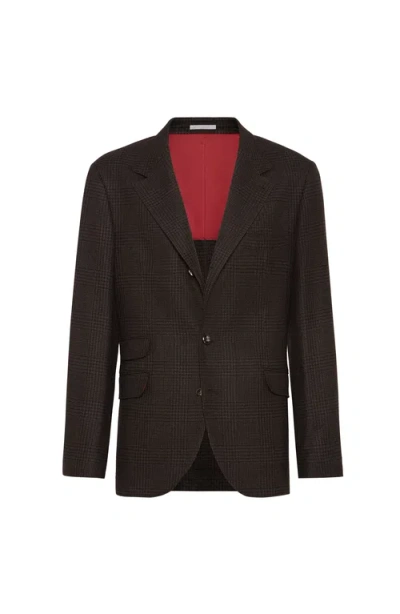 Brunello Cucinelli Prince Of Wales Cavallo Blazer In Brown