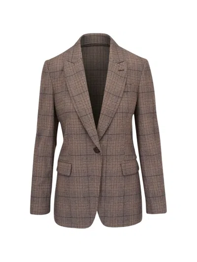 Brunello Cucinelli Prince Of Wales Check Blazer In Brown