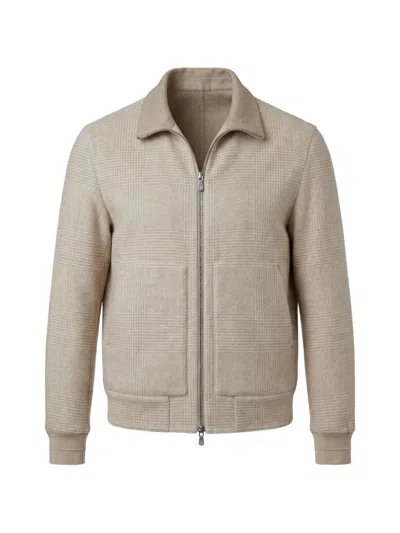 Brunello Cucinelli Prince Of Wales Check Cashmere Jacket In Neutral