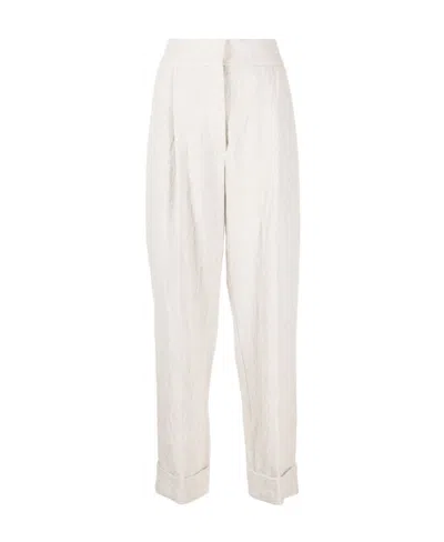 Brunello Cucinelli Prince Of Wales Check Linen Trousers In White