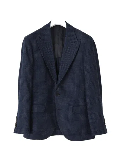 Brunello Cucinelli Prince Of Wales Check Single-breasted Blazer In Blue