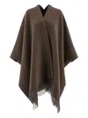 Brunello Cucinelli Prince Of Wales Checked Fringed Poncho In Brown