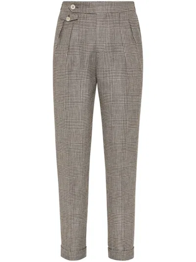 Brunello Cucinelli Prince Of Wales-checked Trousers In Brown