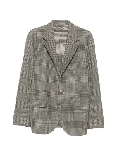 Brunello Cucinelli Prince Of Wales Check-pattern Blazer In Gray