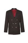 Brunello Cucinelli Prince Of Wales One-and-a-half Breasted Blazer With Metal Buttons Clothing In Brown