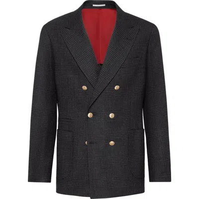 Brunello Cucinelli Prince Of Wales Deconstructed Blazer In Gray