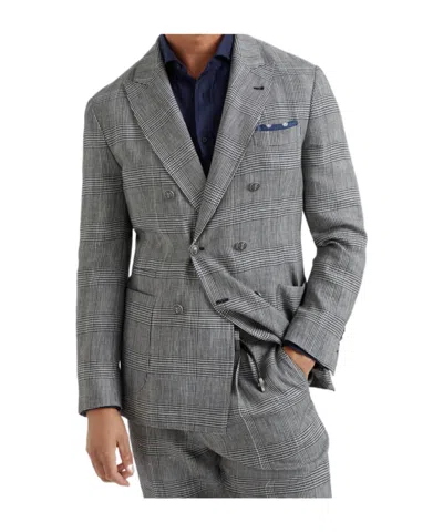Brunello Cucinelli Prince Of Wales Deconstructed Blazer In Black
