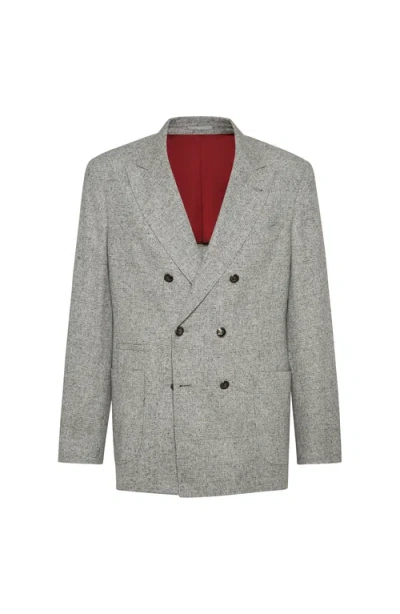 Brunello Cucinelli Prince Of Wales Deconstructed Blazer In Gray