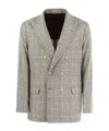 Brunello Cucinelli Prince Of Wales Checked Silk-blend Blazer In Gray