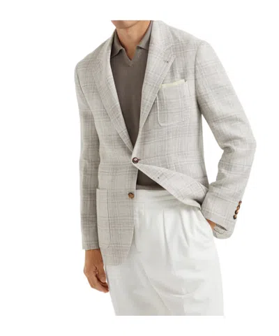 Brunello Cucinelli Prince Of Wales Deconstructed Blazer In Yuta