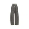 Brunello Cucinelli Prince Of Wales Denim Wide Trousers With Monili In Grey