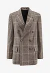 Brunello Cucinelli Double-breasted Checkered Blazer Lapel Design In Brown