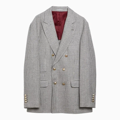 Brunello Cucinelli Prince Of Wales Double-breasted Jacket In Brown