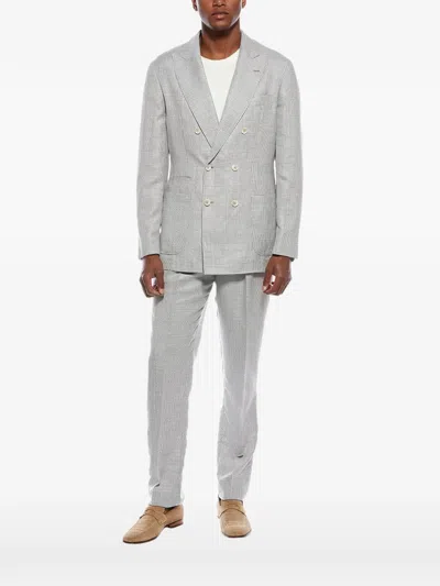 Brunello Cucinelli Prince Of Wales Double-breasted Suit In Gray