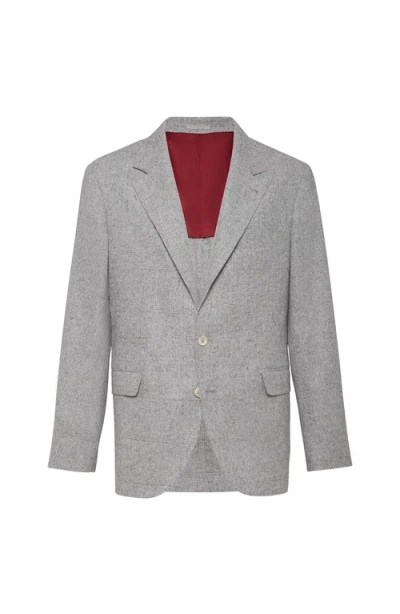 Brunello Cucinelli Prince Of Wales Flannel Blazer In Gray