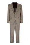 Brunello Cucinelli Men Prince Of Wales Flannel Suit In Silk, Wool And Cashmere In Black
