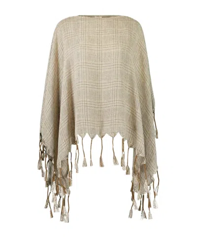 Brunello Cucinelli Prince Of Wales Fringed Poncho In Multi
