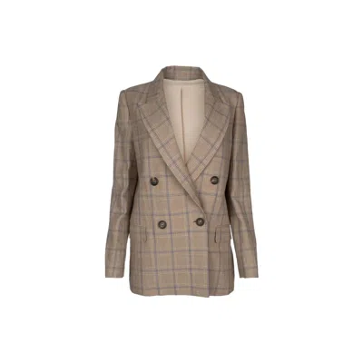 Brunello Cucinelli Prince Of Wales Linen Blazer In Gold