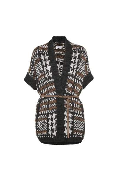 Brunello Cucinelli Prince Of Wales Opera Cardigan In Black