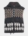 Brunello Cucinelli Prince Of Wales Paillette Cashmere Knit Padded Vest With Hood In Black