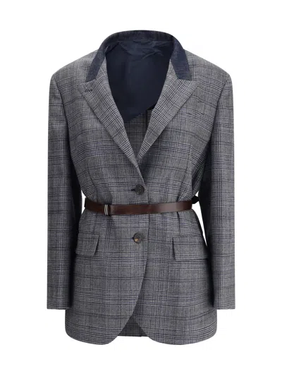 BRUNELLO CUCINELLI PRINCE OF WALES PATTERN BLAZER