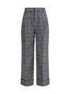 Brunello Cucinelli Grey Prince Of Wales Sartorial Crop Trousers In Gray