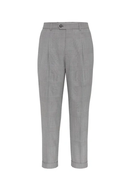 Brunello Cucinelli Prince Of Wales Trousers In Grey