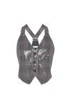 Brunello Cucinelli Prince Of Wales Waistcoat With Embroidery In Gray