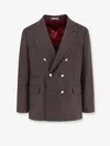 Brunello Cucinelli Wool Blend Blazer With Prince Of Wales Pattern In Brown